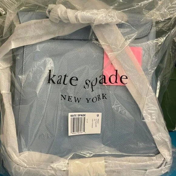 Kate Spade Essential Turnlock Flap Backpack Medium Blue Leather Medium Pebbled
